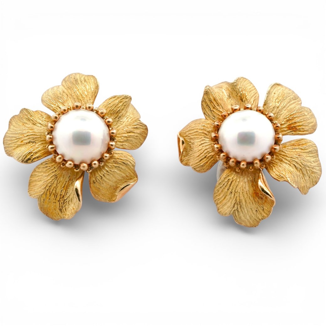 Tiffany & Co. 18k Gold & Pearl Flower Earrings (1 of 6)