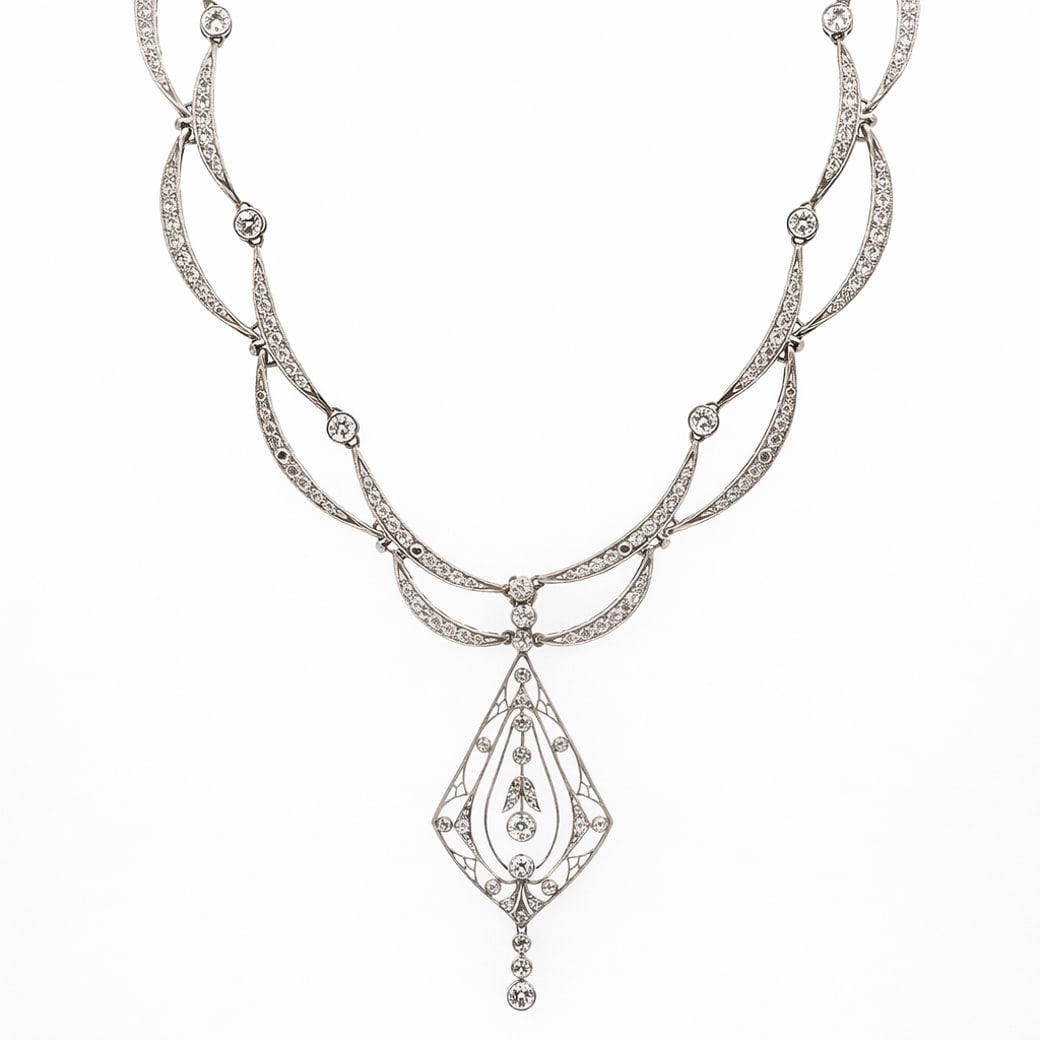 Art Deco Platinum & Gold Diamond Necklace (1 of 7)
