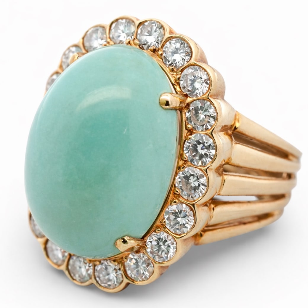 18k Gold Diamond & Turquoise Ring Signed (1 of 5)