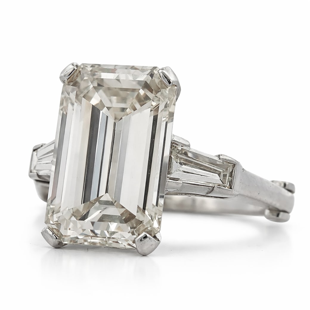 GIA Platinum & 7.55ct Emerald-Cut Diamond Ring (VS1, N Color) (1 of 10)