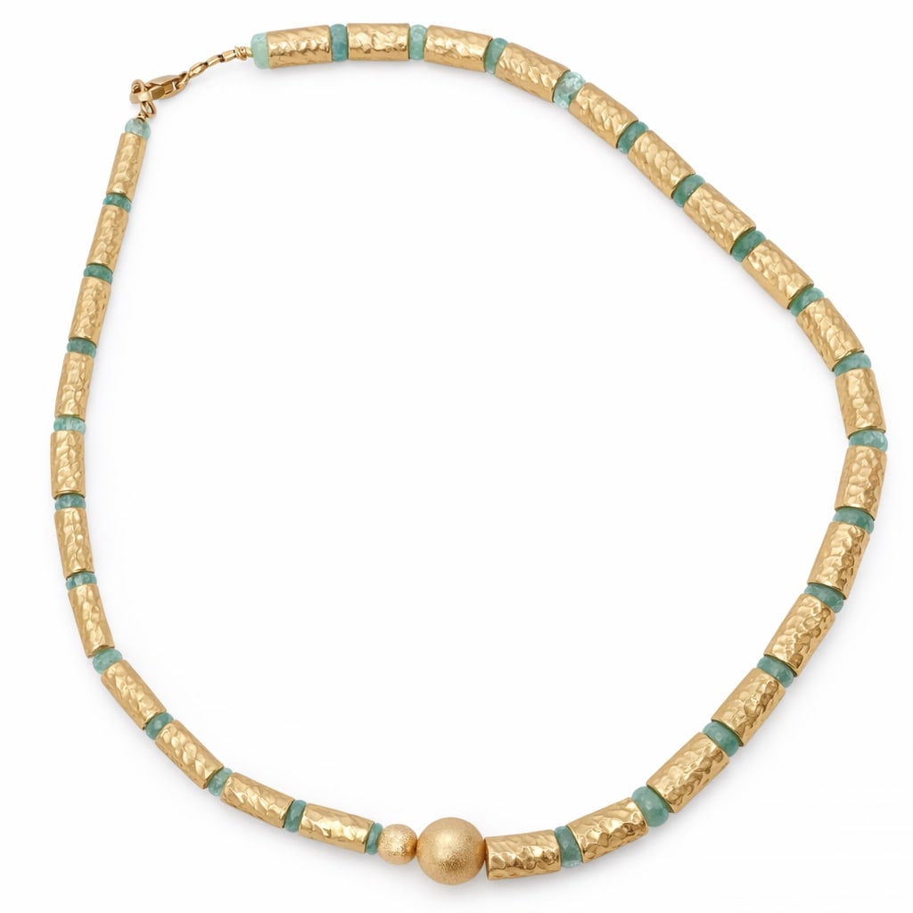 Vintage 18k Gold & Emerald Beaded Necklace (1 of 5)