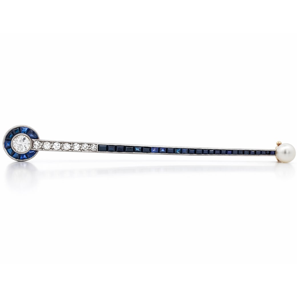 Art Deco 18k Gold, Diamond, & Sapphire, Brooch (1 of 6)