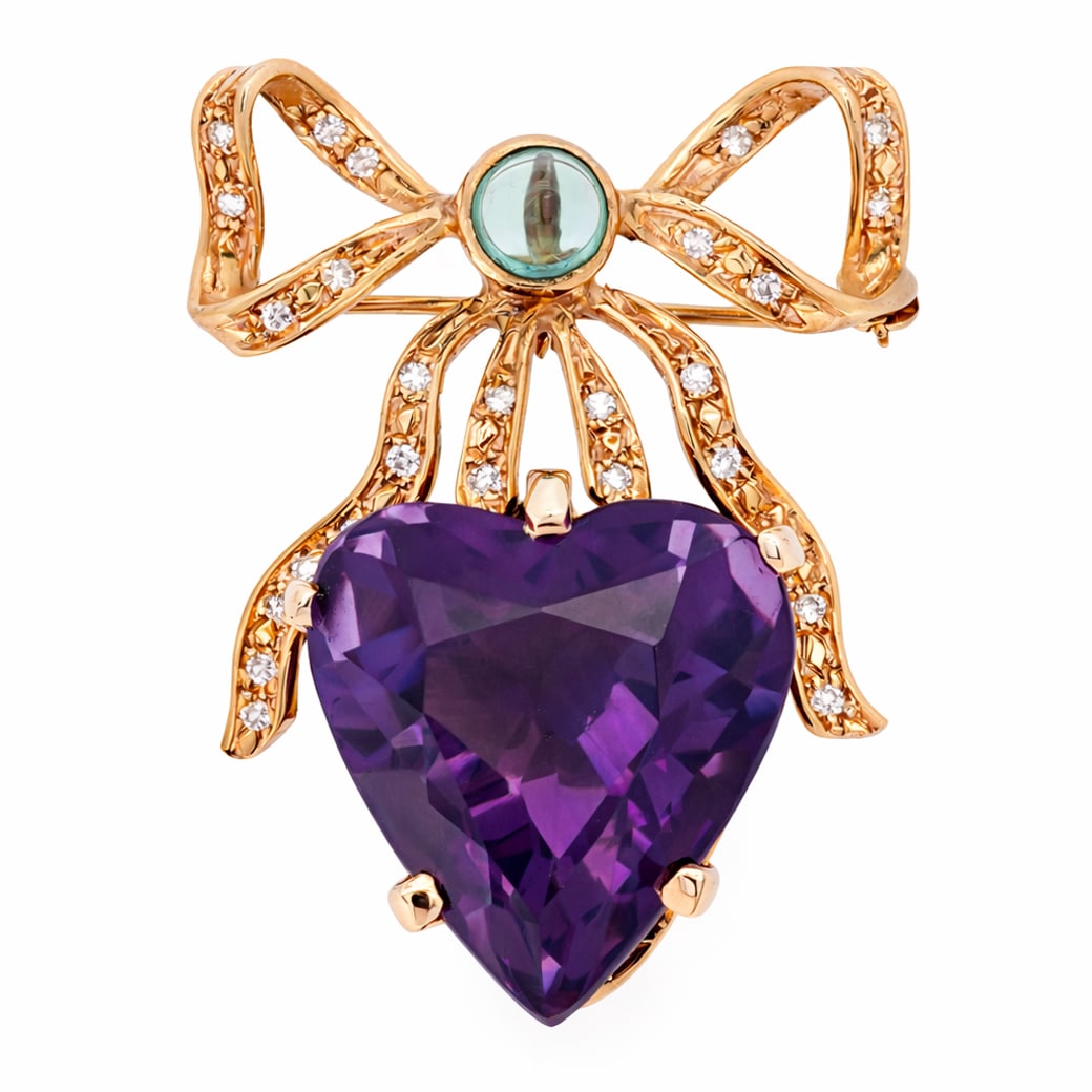 14k Gold Amethyst Aquamarine & Diamond Pendant Brooch (1 of 4)