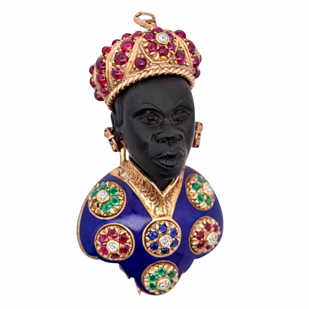 18k Gold Gem & Enamel Blackamoor “Moretto" Brooch (1 of 3)
