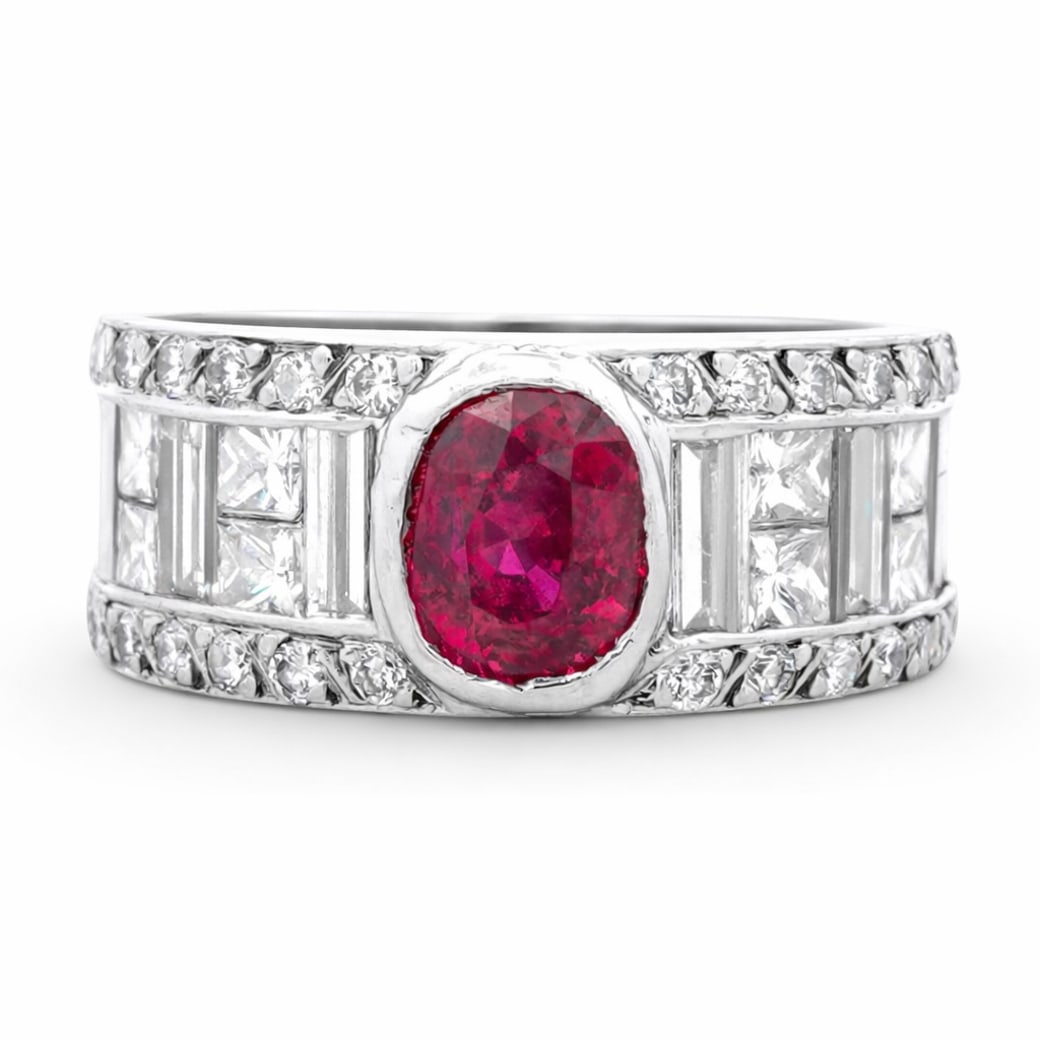 Fine Art Deco Platinum Ruby & Diamond Ring (1 of 6)