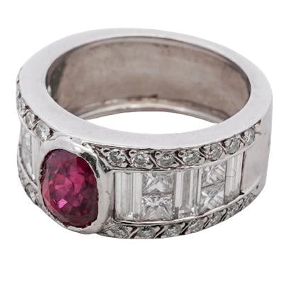 Fine Art Deco Platinum Ruby & Diamond Ring - 2