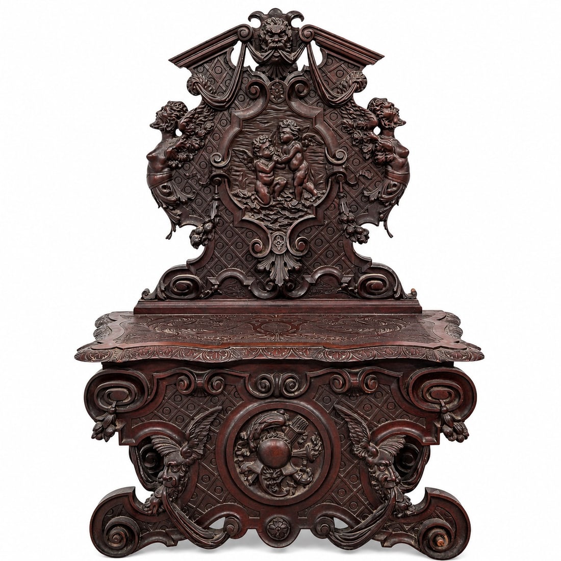 19th Cent. Italian Renaissance Revival Wood Hall Sgabello Bench (1 of 8)