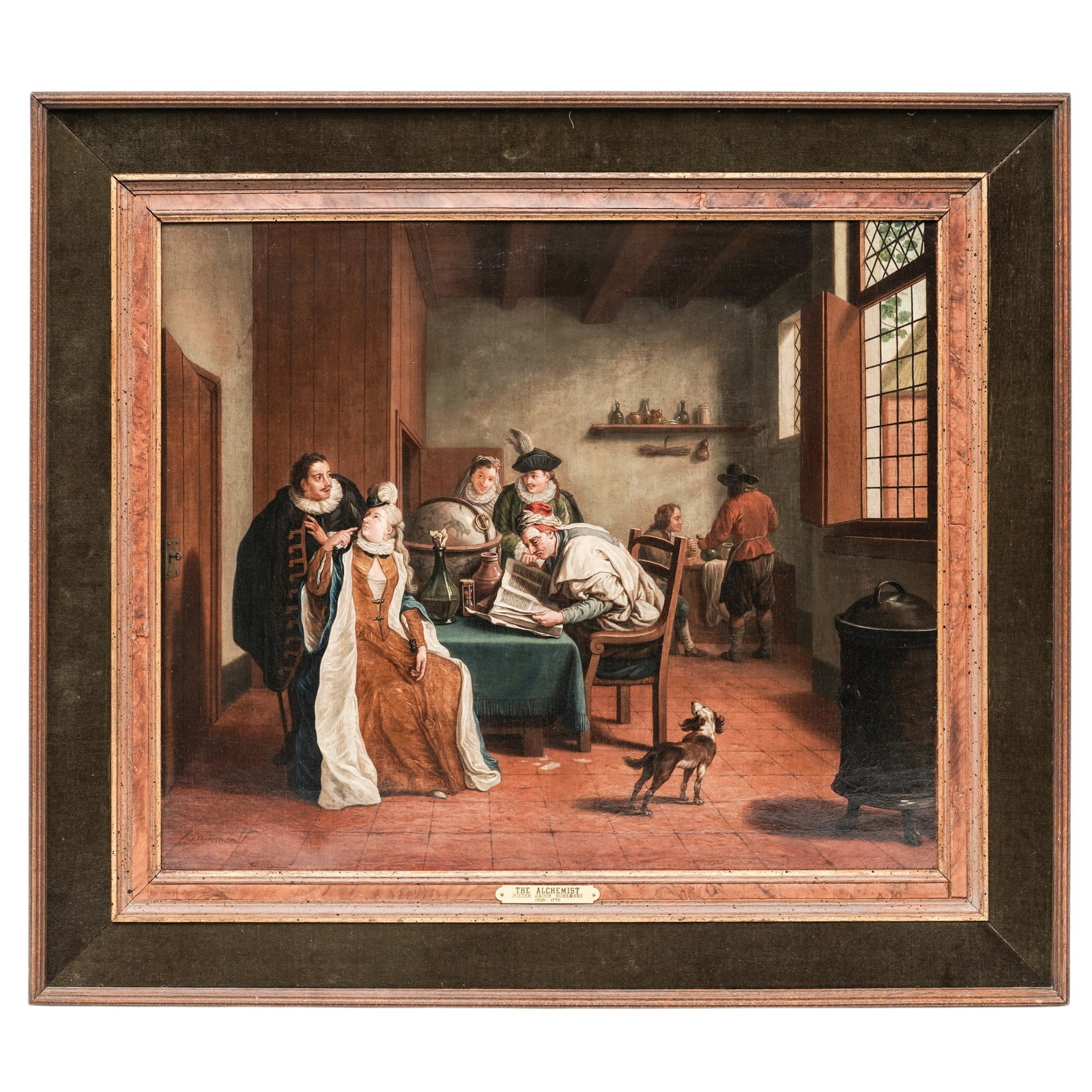Peter Jacob Horemans (Flemish, 1700-1776) "The Alchemist" Oil on Canvas: Peter Jacob Horemans (Flemish, 1700-1776) "The Alchemist" Oil on Canvas 18th Cent, Germany This oil on canvas by Peter Jacob Horemans, titled “The Alchemist,” depicts an animated interior scen