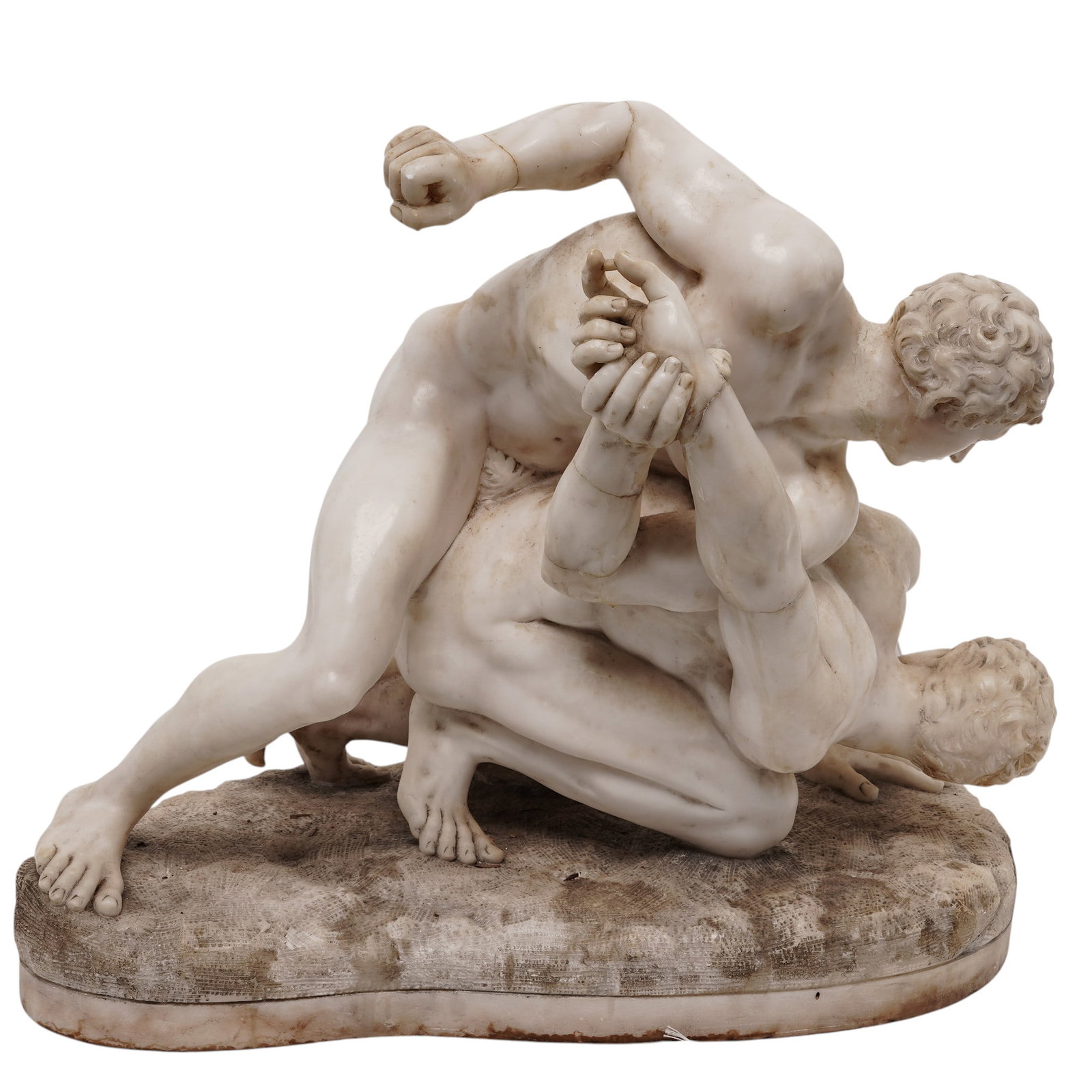 "The Wrestlers" Carved Marble Sculpture: "The Wrestlers" Carved Marble Sculpture Early 20th Cent. Italian Expertly hand-carved from a single block of natural stone, this sculpture showcases the timeless beauty of white marble. The compositio