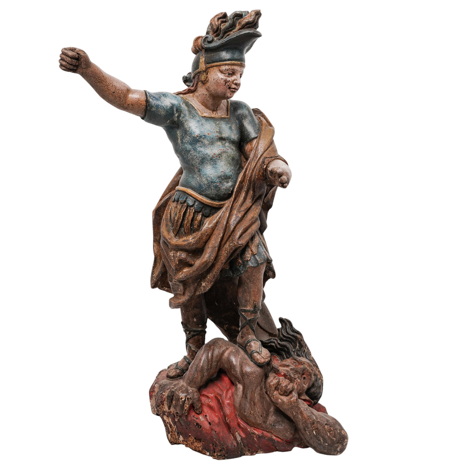 18th Cent. Spanish Colonial Carved & Polychrome Wood St. Michael Archangel Sculpture (1 of 9)
