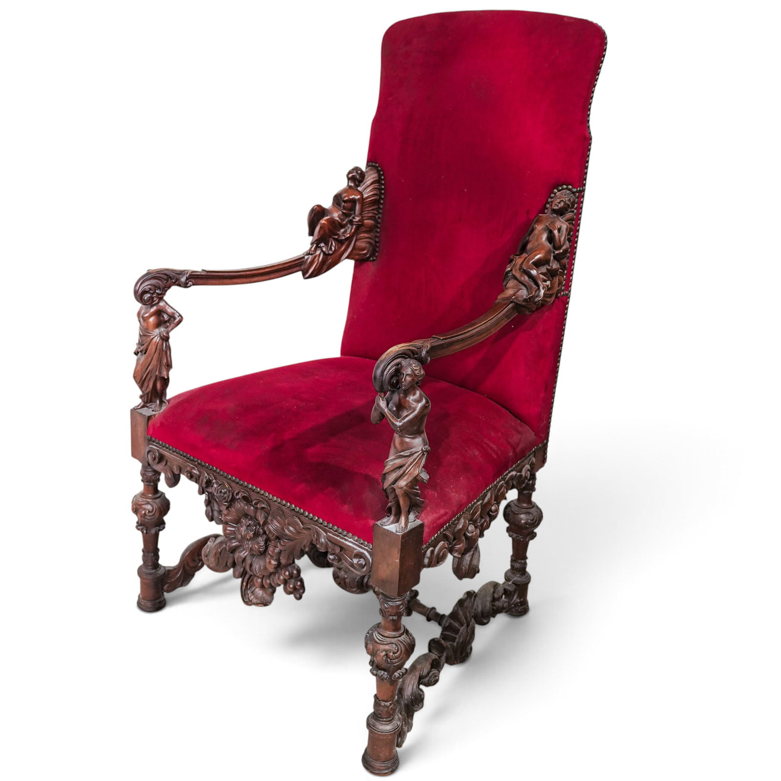 19th Cent. Renaissance Revival Throne Chair: 19th Cent. Renaissance Revival Throne Chair 19th century Crafted during the height of the Victorian and Continental historical revival movements, this chair features finely detailed ornate carved wood