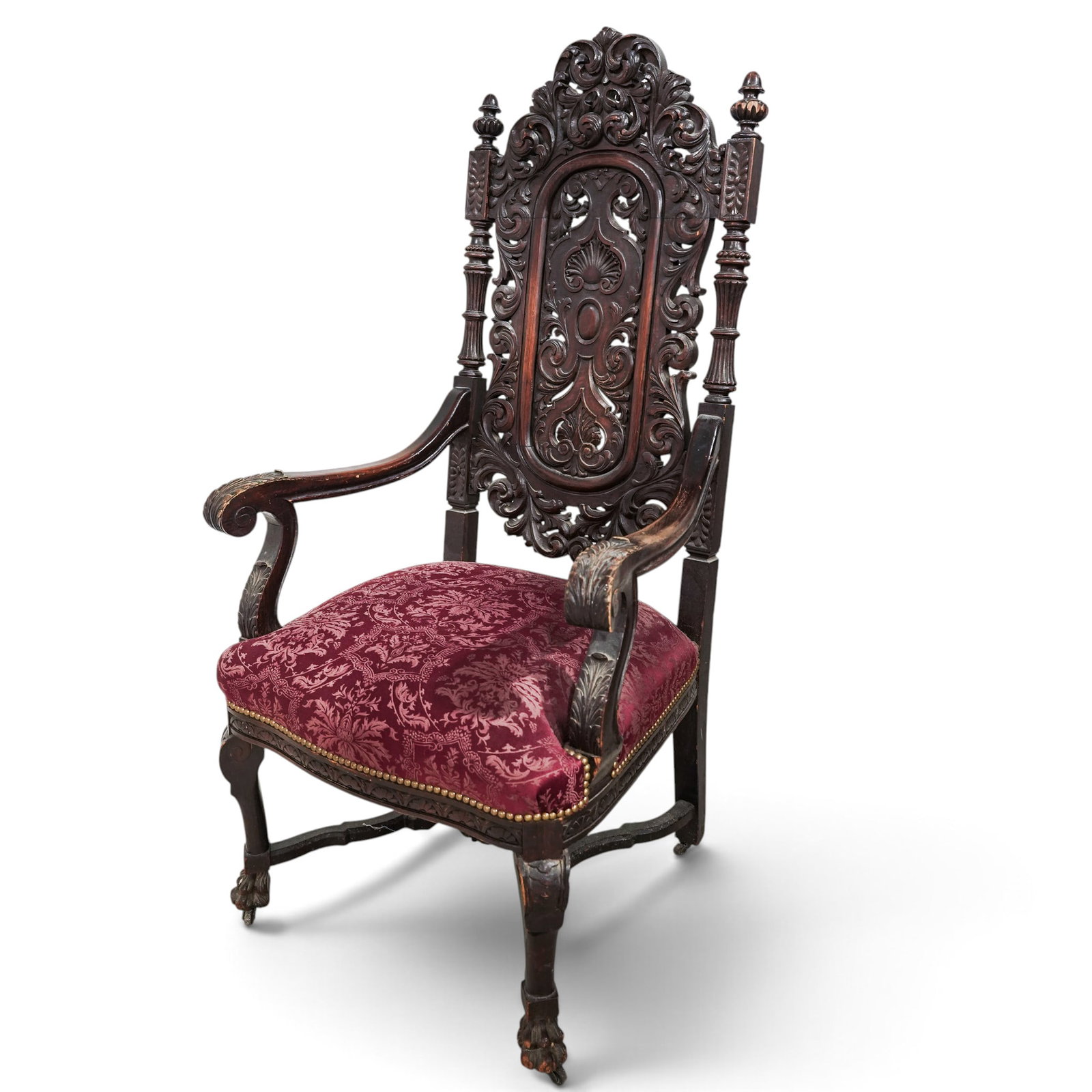 Victorian Carved Walnut Throne Chair (1 of 6)