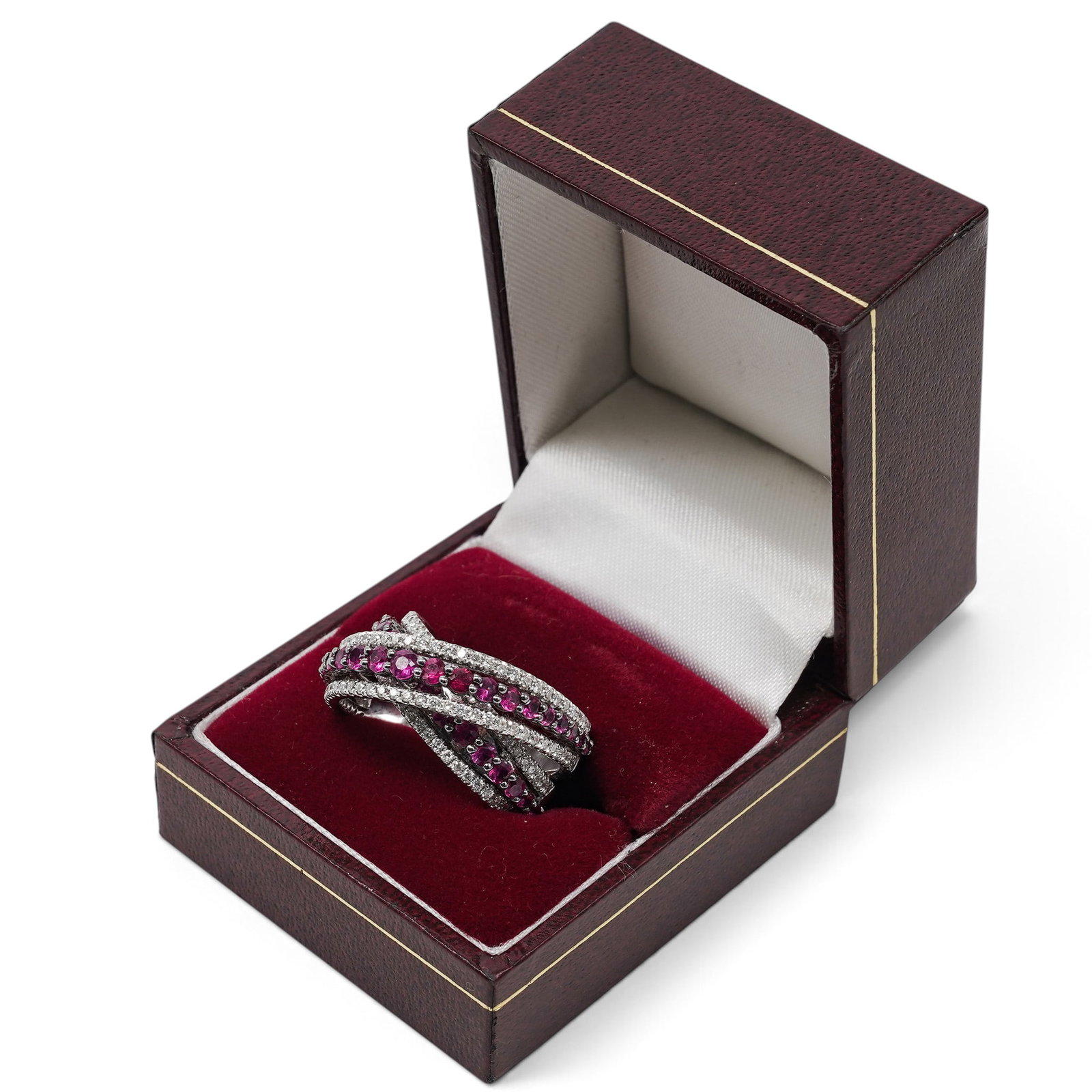 18k Gold Ruby & Diamond Crossover Ring - 2