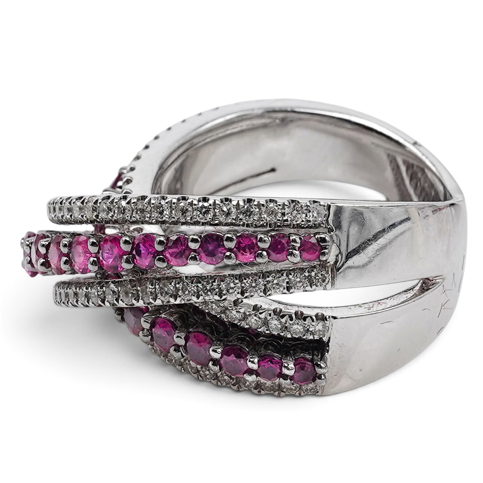 18k Gold Ruby & Diamond Crossover Ring - 3