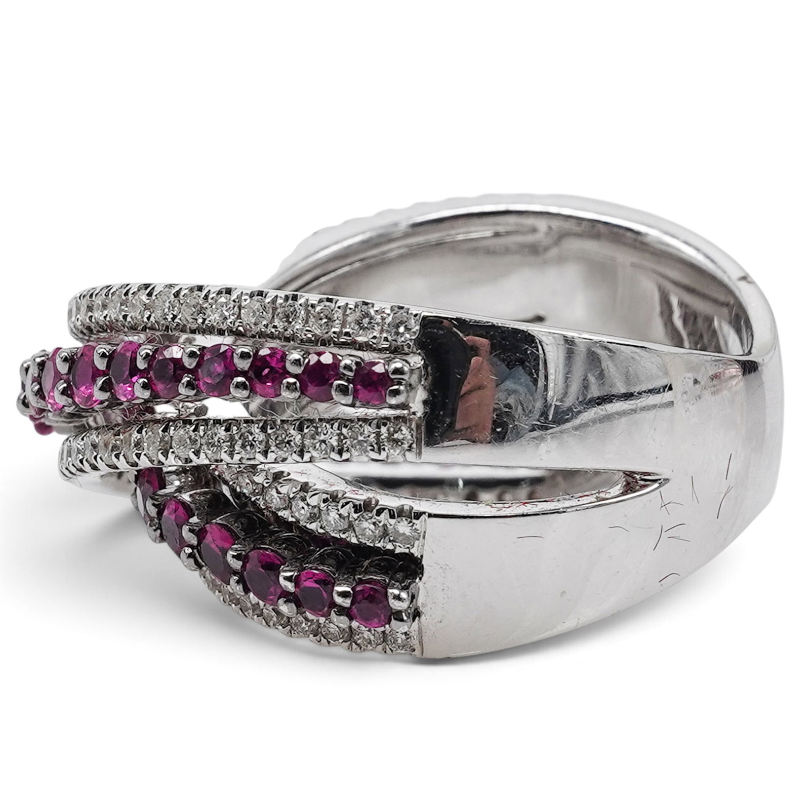 18k Gold Ruby & Diamond Crossover Ring - 4