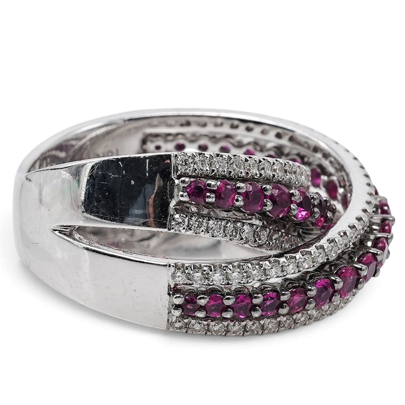 18k Gold Ruby & Diamond Crossover Ring - 5