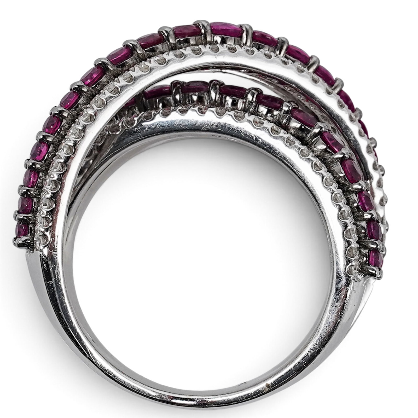18k Gold Ruby & Diamond Crossover Ring - 7