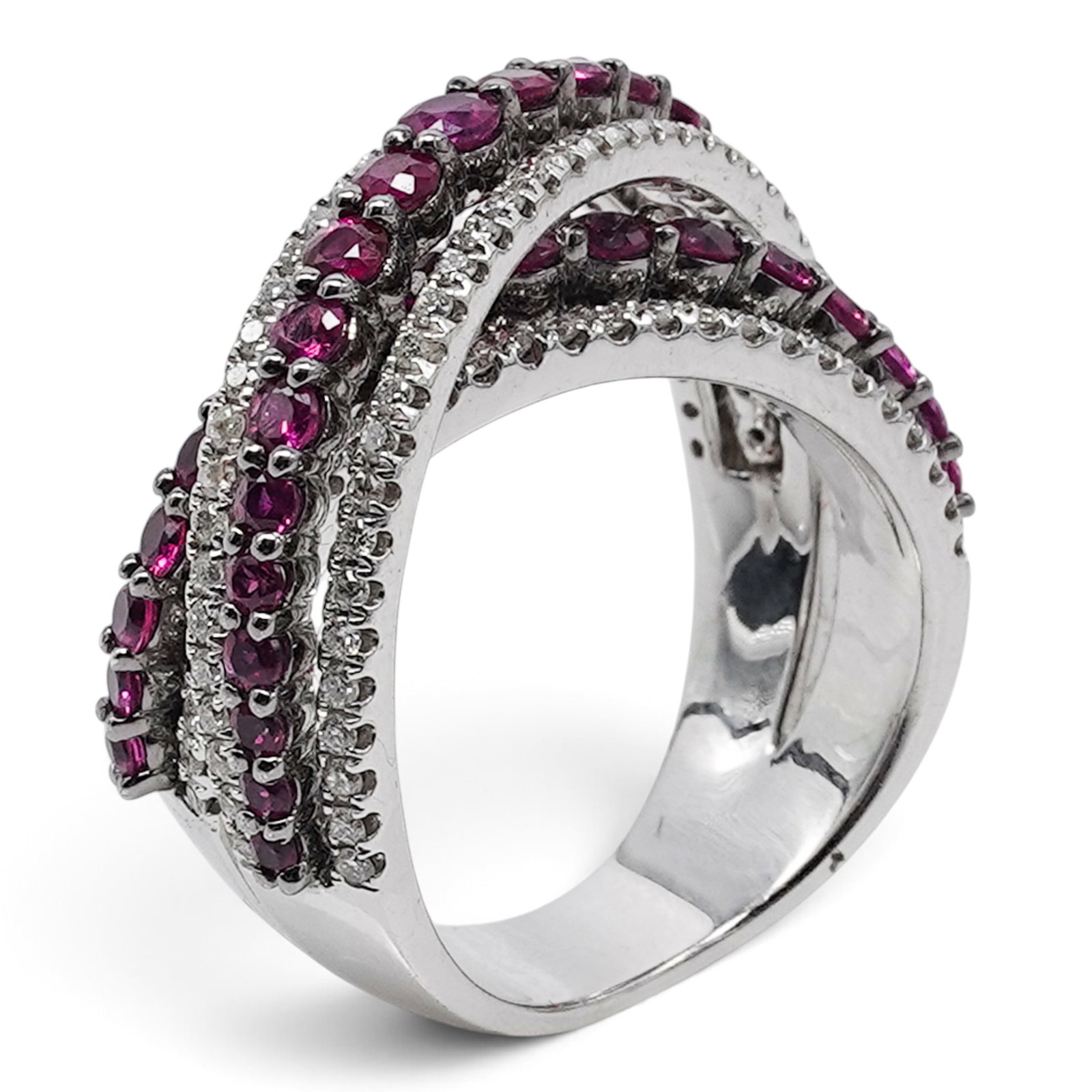 18k Gold Ruby & Diamond Crossover Ring - 8