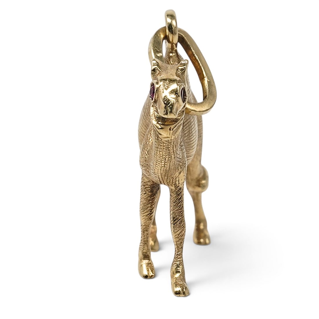 18k Gold Ruby Eye Camel Pendant, Signed - 2