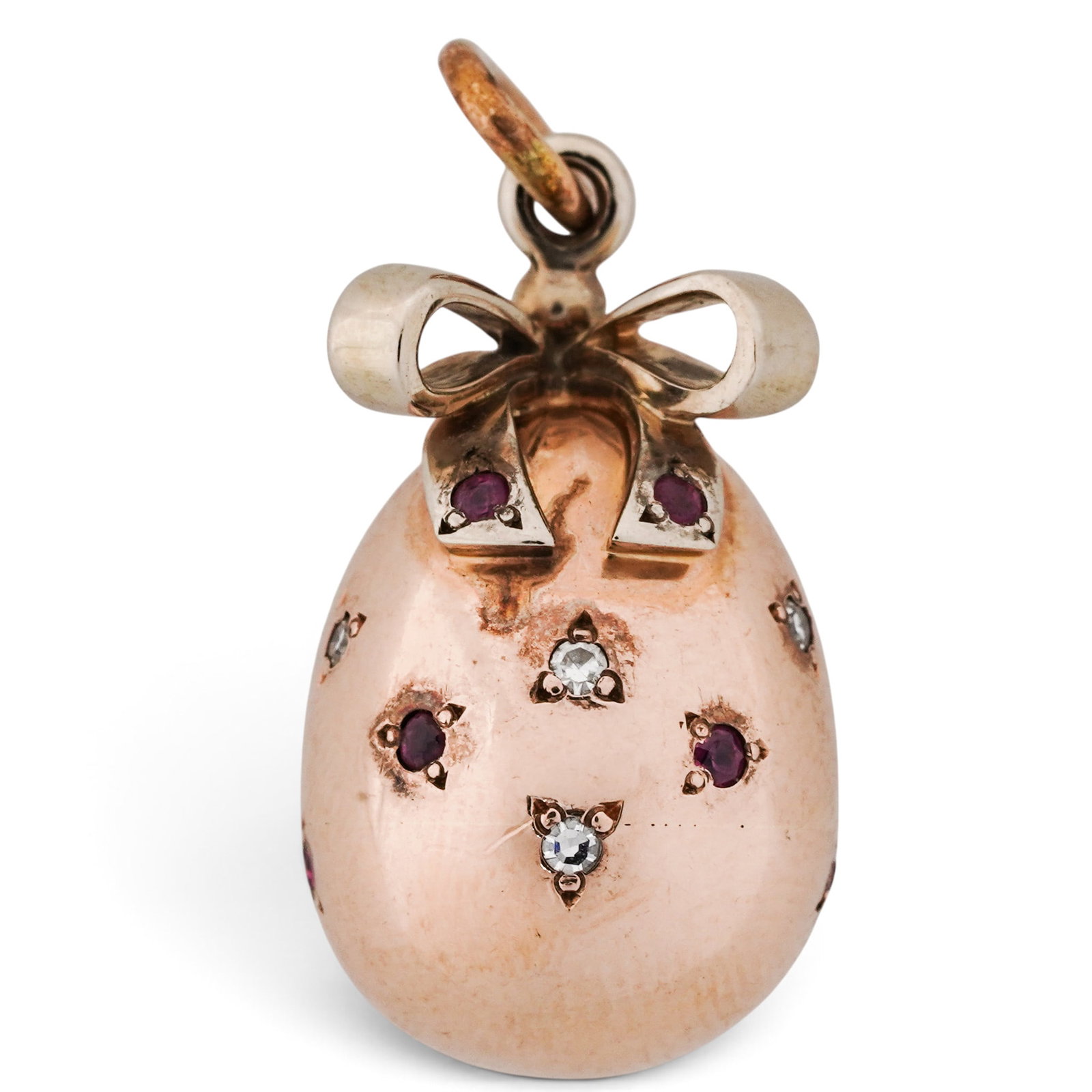 August Hollming Russian Faberge 14k Gold Ruby and Diamond Egg Pendant (1 of 7)