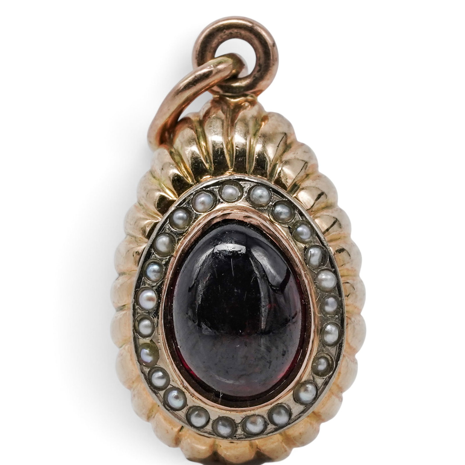 Feodor Afanasiev Russian Faberge 14k Gold Garnet Pearl and Diamond Egg Pendant (1 of 7)