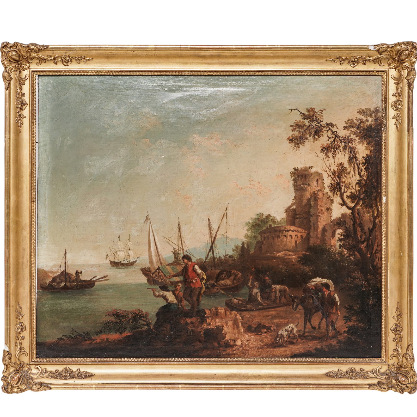Attrib. Jacob de Heusch (Dutch,1656-1701) "Coastal Landscape w/ Architectural Ruins" (1 of 3)