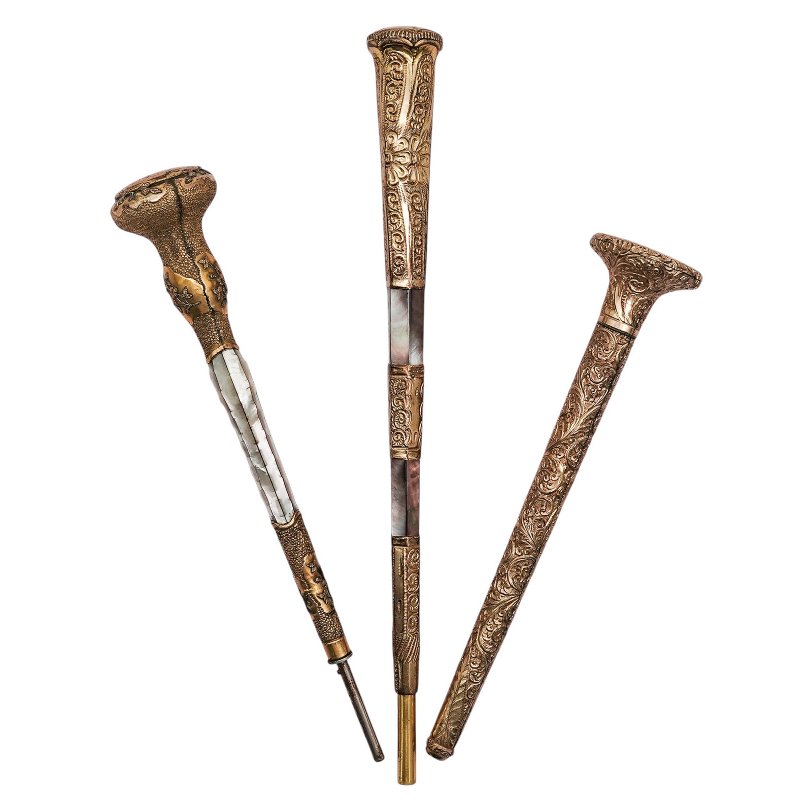 (3pc) Antique Gold-Filled, MOP & Abalone Umbrella Handle (1 of 7)