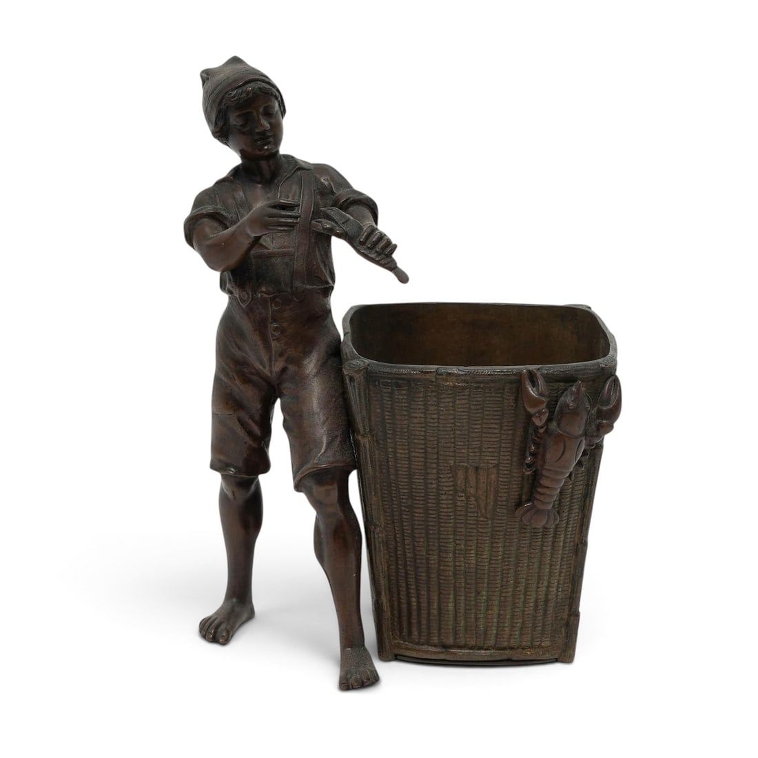 Japanese Meiji Bronze Sculptural Vase: Japanese Meiji Bronze Sculptural Vase 19th century, Japanese This patinated bronze vessel is a Japanese Meiji period vase, designed in the form of a woven basket. The piece features a distinct, realis