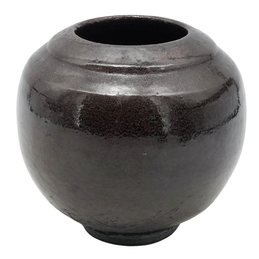 Vintage Japanese "Moon Jar" Studio Pottery Vase: Vintage Japanese "Moon Jar" Studio Pottery Vase c. 1950s, Japanese Japanese-style "moon jar" hand-thrown studio pottery moon-style vase, featuring iron-crystalline style glaze with hints of metallic f