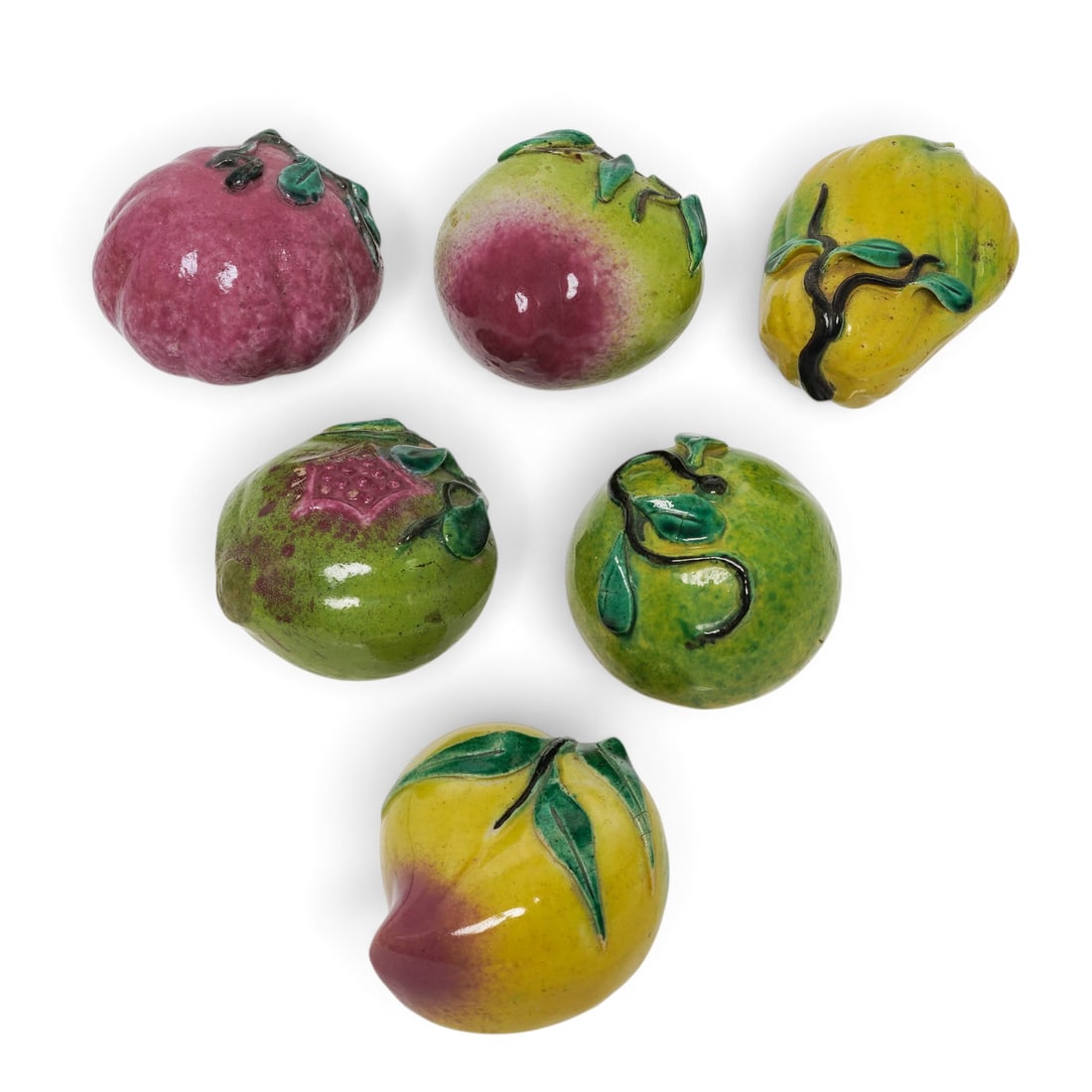 (6 Pc) Antique Chinese Porcelain Altar Fruits: (6 Pc) Antique Chinese Porcelain Altar Fruits late-19th to-early-20th century, Chinese These are Chinese porcelain altar fruits, often used for decorative purposes or temple offerings.The set features