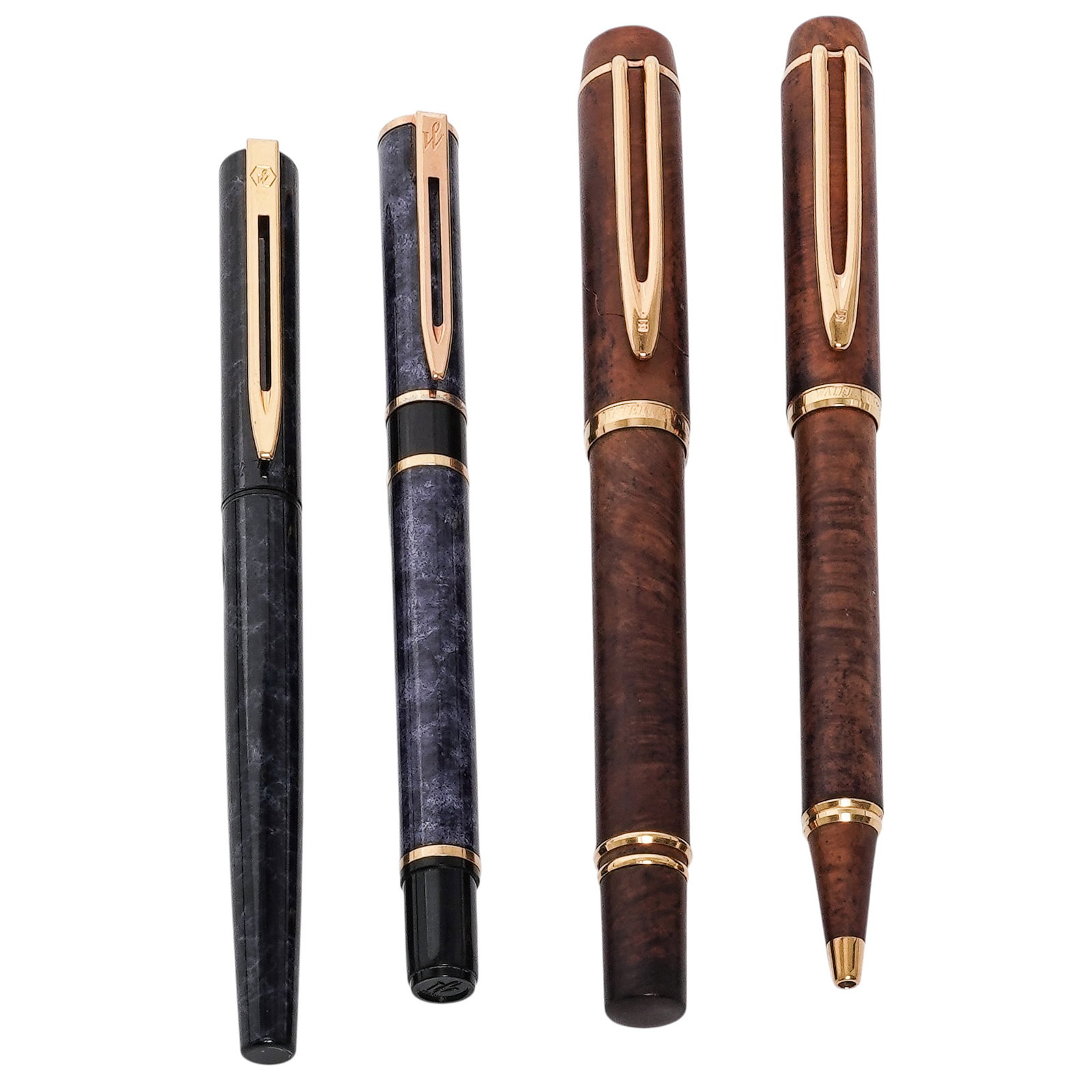 Waterman Paris Fountain & Ballpoint Pens: Waterman Paris Fountain & Ballpoint Pens 1980s -1990s , French Vintage French luxury fountain & ballpoint pens from Waterman Paris, alongside custom turned wood pieces. Waterman Laureat II : This pen 