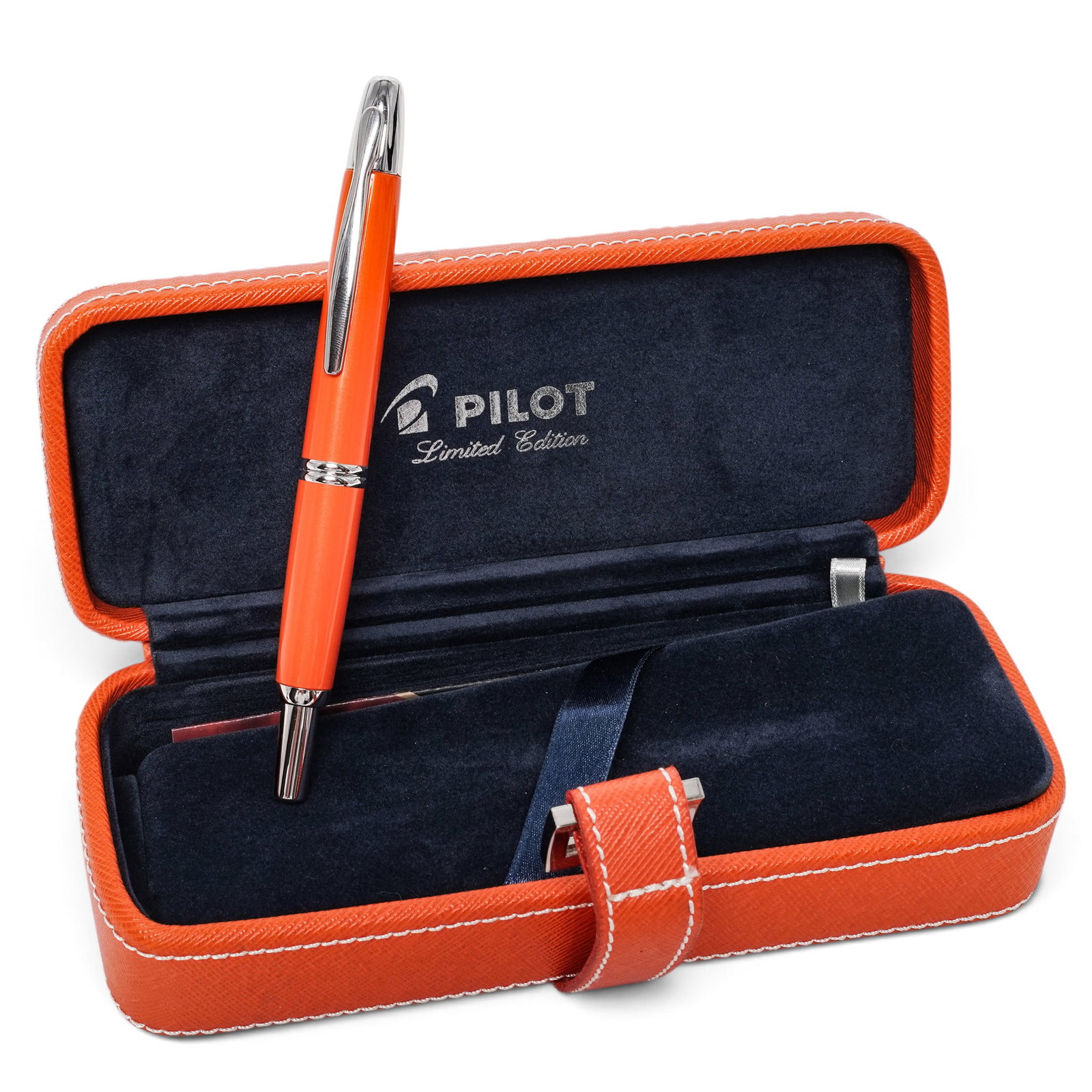 Limited Edition Orange Pilot Vanishing Point Fountain Pen w/ Case: Limited Edition Orange Pilot Vanishing Point Fountain Pen w/ Case 2007, Japan Limited Edition Pilot Vanishing Point (Capless) retractable fountain pen in a vibrant orange lacquer finish with rhodium-p