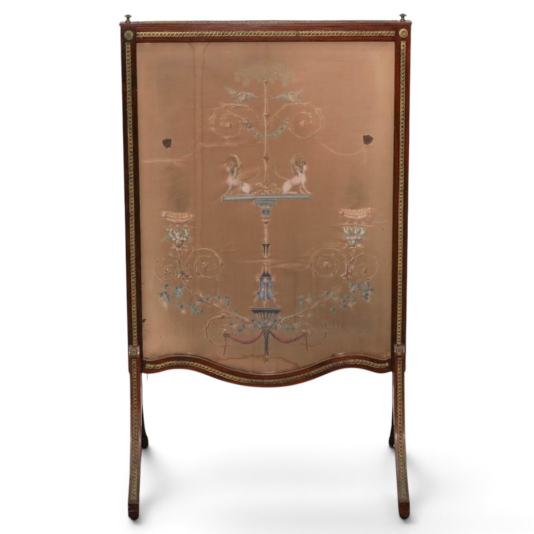 Antique French Louis XVI Gouache on Silk Fire Screen (1 of 7)