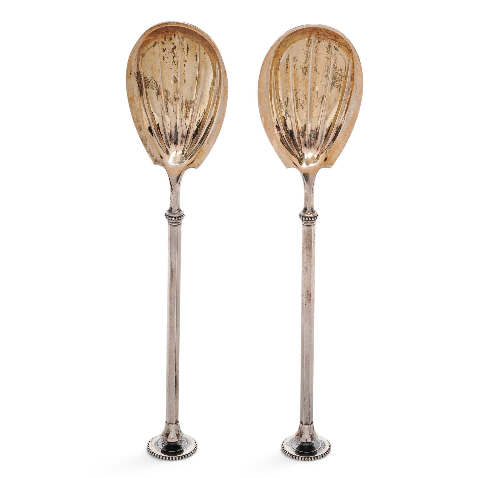 Victorian Gorham Sterling Silver "Ball" Berry Spoons: Victorian Gorham Sterling Silver "Ball" Berry Spoons 19th century, USA A matching pair of antique Victorian sterling silver berry or fruit serving spoons housed in their original presentation case. To
