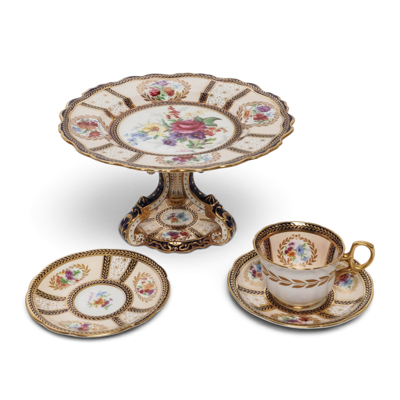 (4 Pc) Paragon "Queen Mary" Porcelain Cup Saucers & Pedestal Cake Stand (1 of 14)