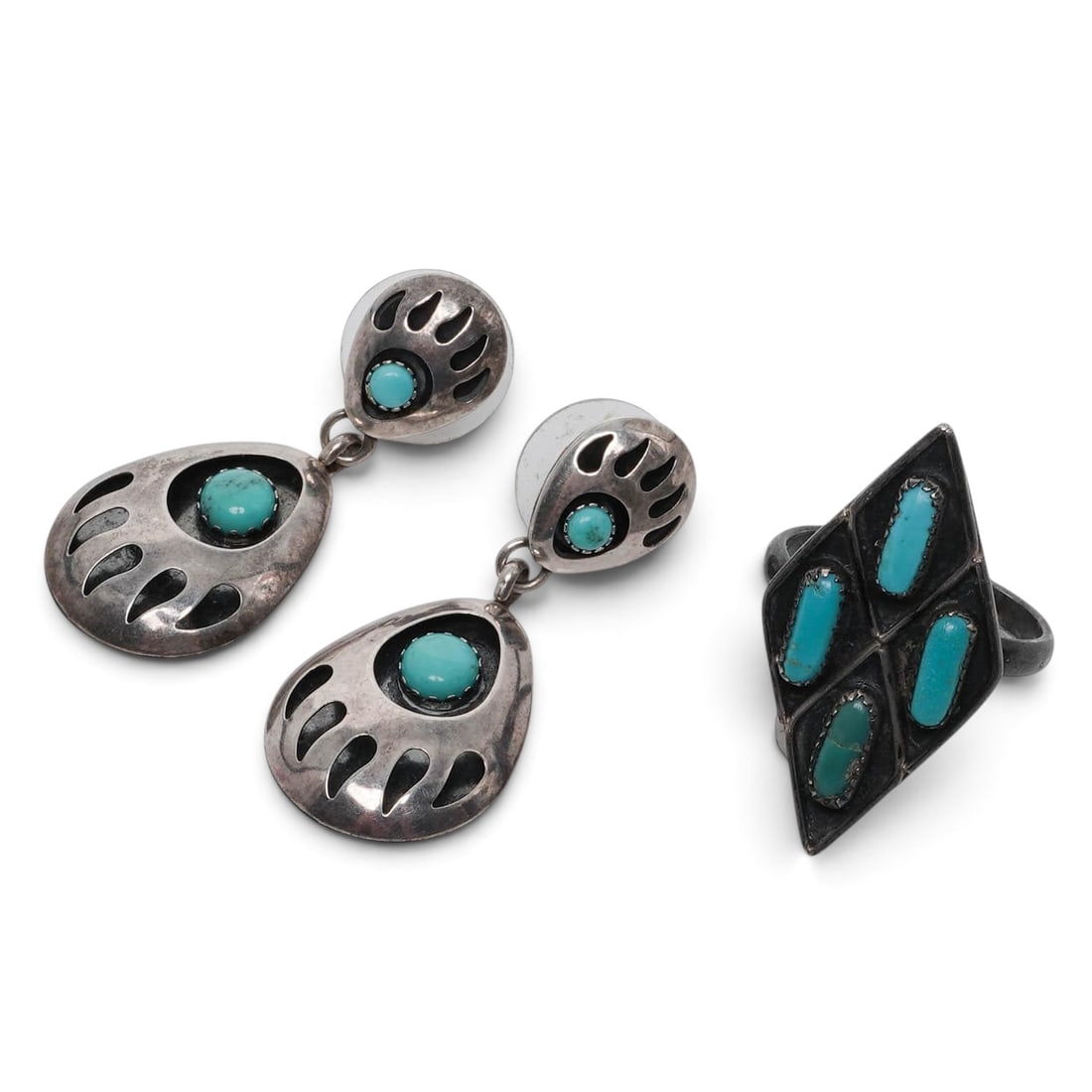 (3 Pcs) Navajo Sterling Silver & Turquoise Jewelry Set (1 of 6)