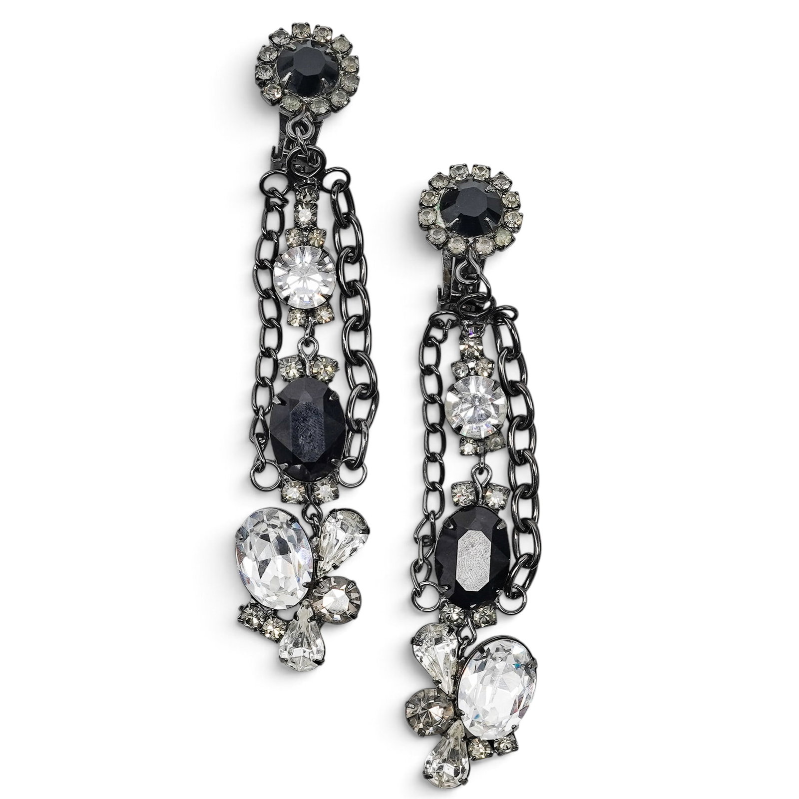 Kenneth Jay Lane Crystal Cluster Drop Earrings: Kenneth Jay Lane Crystal Cluster Drop Earrings Mid 20th Cent., American The earrings feature a striking monochromatic arrangement of faceted crystals. Large, brilliant-clear oval and marquise-cut ston