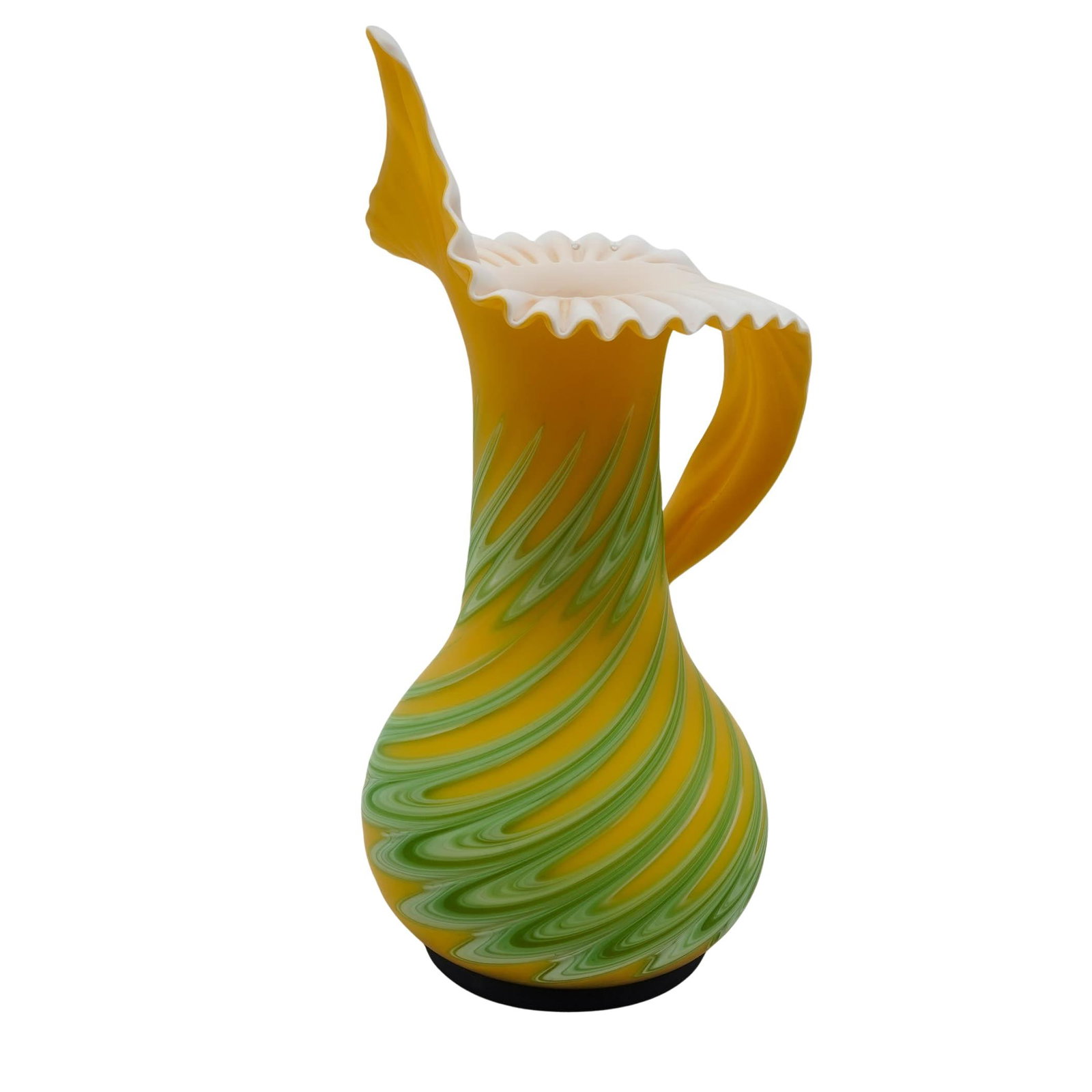 Large Essie Zareh Baijan "Jack in the Pulpit" Vase: Large Essie Zareh Baijan "Jack in the Pulpit" Vase c. 2000s, Azerbaijan Large Essie Zareh art glass vase in the "Jack in the Pulpit" form, featuring a yellow body with green pulled feather stripes.The