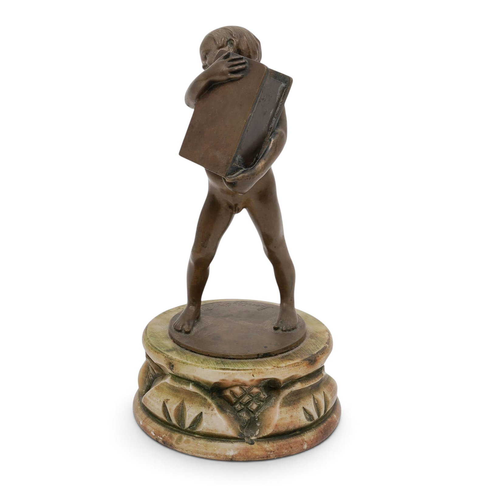 Istvan Szentgyorgyi (Hungarian, 1881-1938) Bronze Boy Match Box Holder: Istvan Szentgyorgyi (Hungarian, 1881-1938) Bronze Boy Match Box Holder c. 1922, Hungarian István Szentgyörgyi (1881–1938) was a prominent Hungarian sculptor recognized for his work in the Neoclass