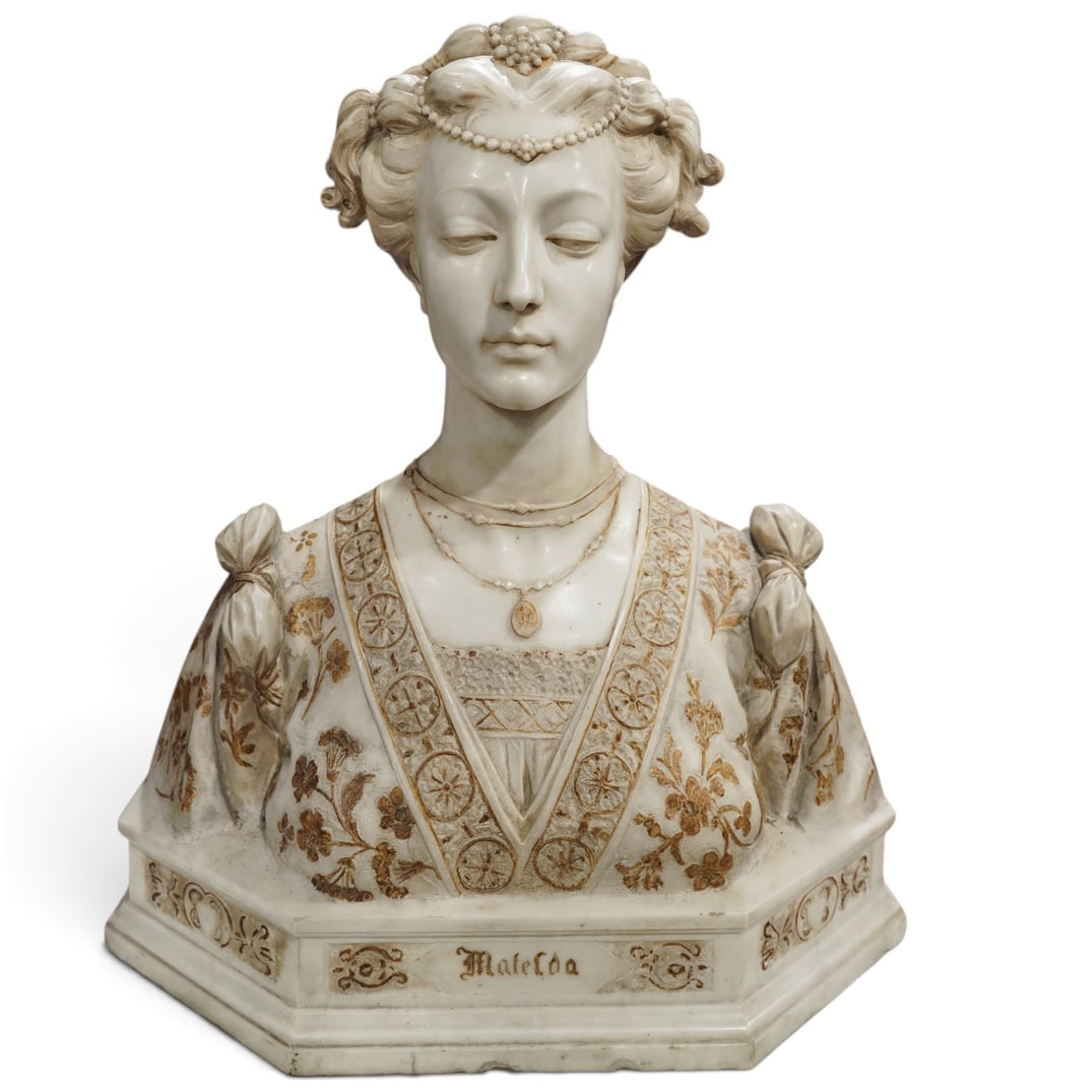 Antique Italian Parcel Gilt Carved Alabaster Bust of Matelda (1 of 5)