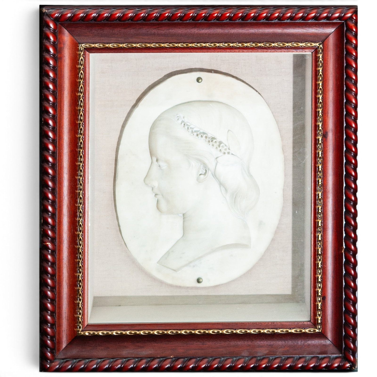 Framed Marble Bas Relief Portrait of a Woman (1 of 4)