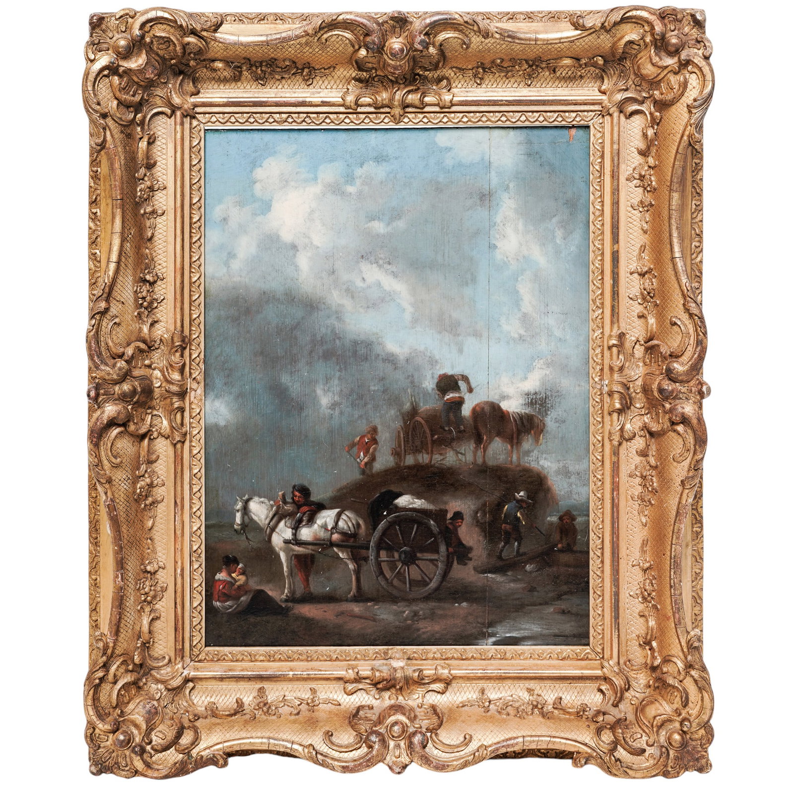 After "Peasants in the Fields: Hay Harvest" By Philips Wouwerman Oil On Board: After "Peasants in the Fields: Hay Harvest" By Philips Wouwerman Oil On Board Late 19th to early 20th Cent. Dutch This painting is after "Peasants in the Fields: Hay Harvest" by Dutch Golden Age artis
