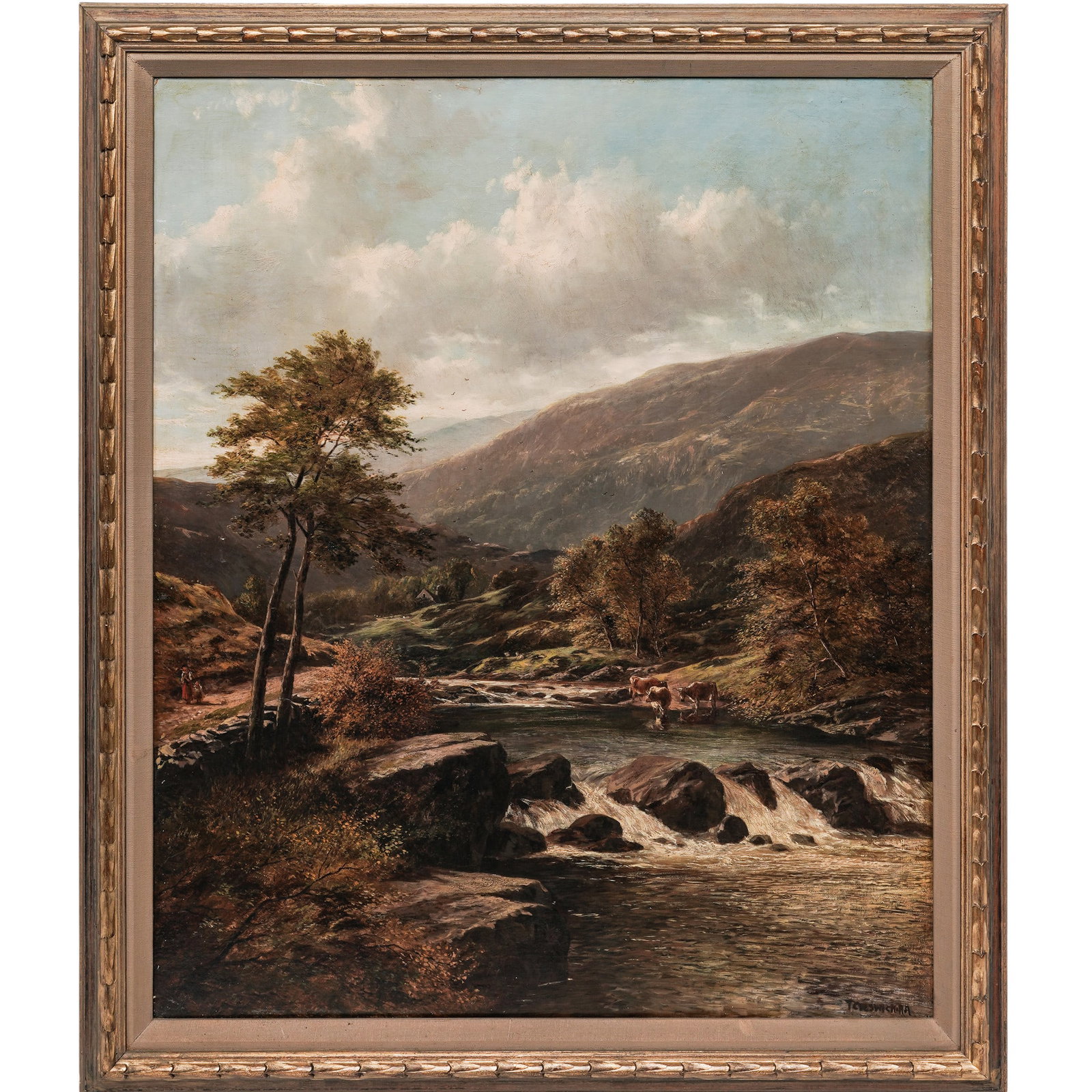 Attrib. Thomas Creswick (British, 1811-1869) 'Cattle Watering In A Mountainous Landscape' Oil on (1 of 3)