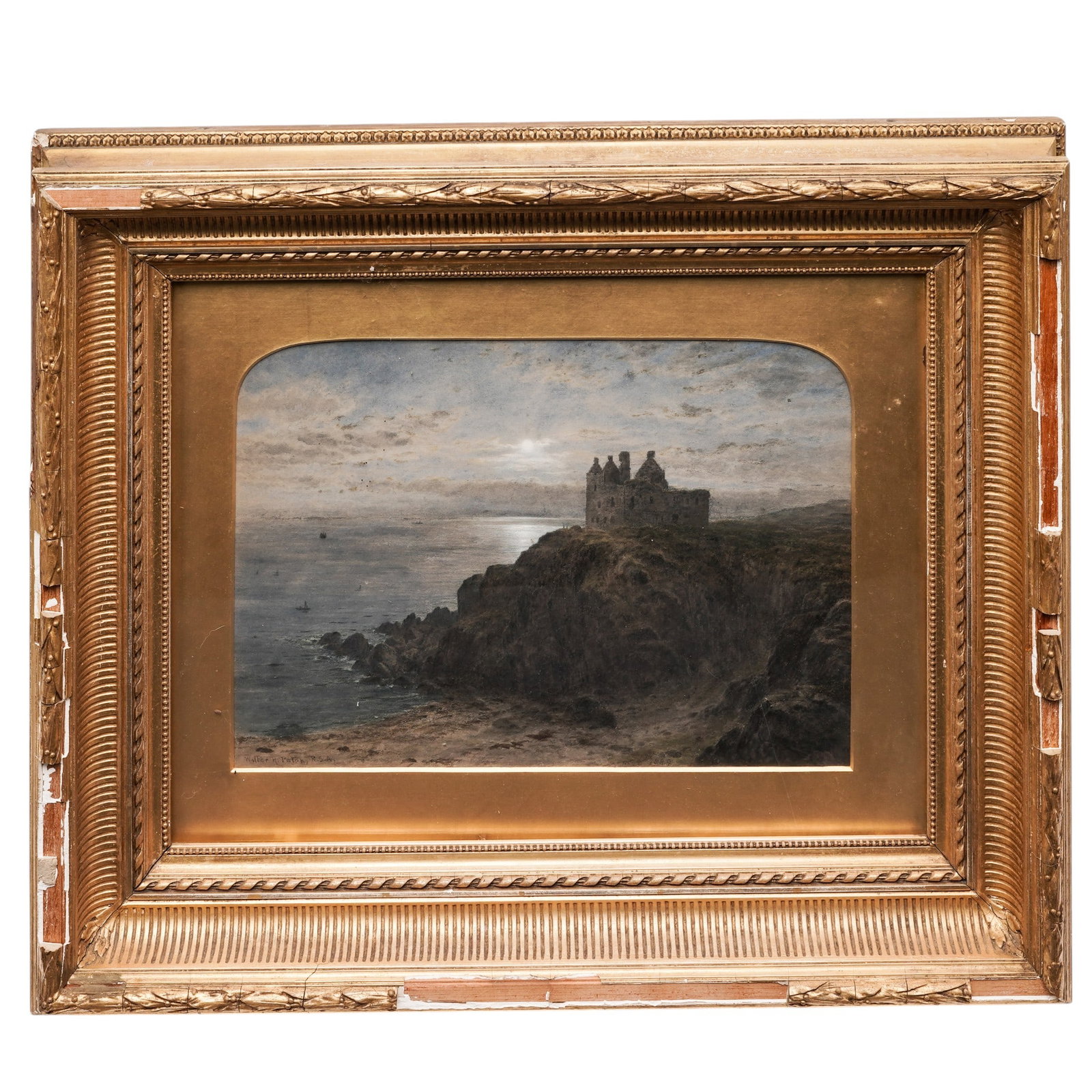 Waller Hugh Paton (Scottish, 1828-1895) Coastal Landscape, Watercolor On Paper: Waller Hugh Paton (Scottish, 1828-1895) Coastal Landscape, Watercolor On Paper Mid 19th Century, Scotland Atmospheric coastal landscape depicting the ruins of a clifftop castle overlooking a tranquil