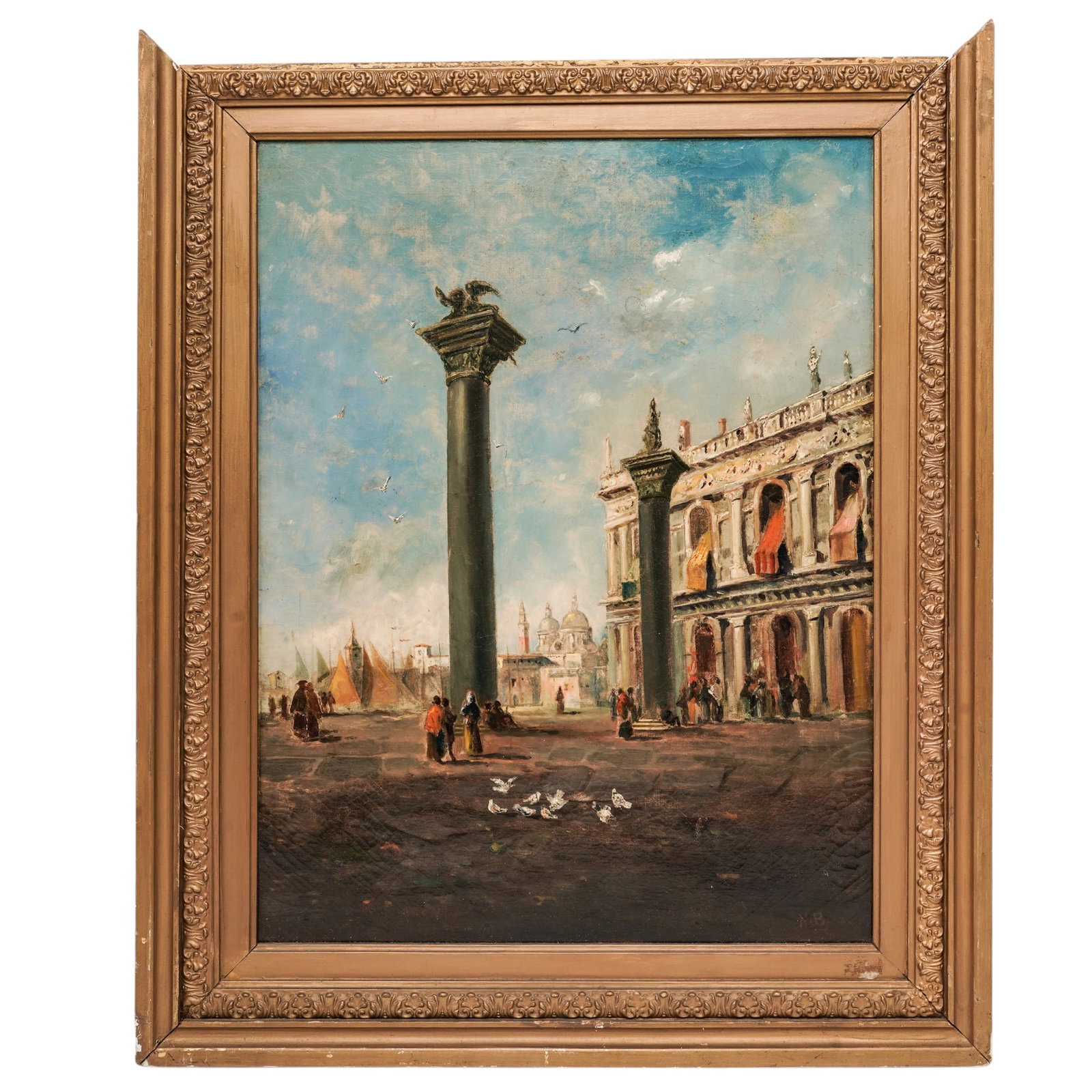 Artist Signed 'Piazzetta di San Marco' Oil on Canvas Painting: Artist Signed 'Piazzetta di San Marco' Oil on Canvas Painting 19th Century, Italy Finely executed Venetian cityscape depicting the Piazzetta di San Marco, with the monumental granite columns of Saint 