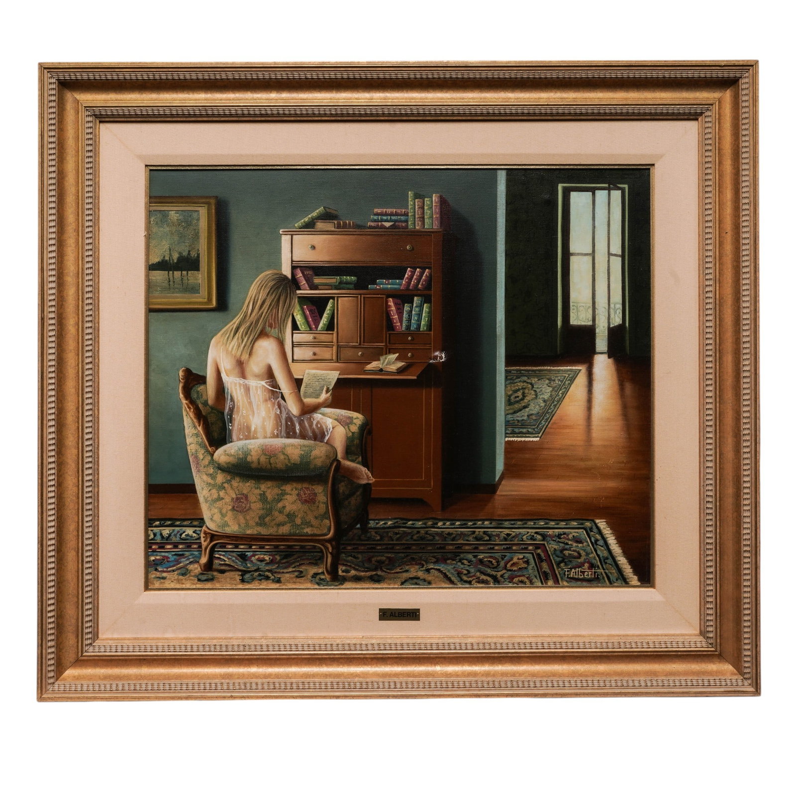 Francesco Alberti (Italian, 1941–1996) "Lettura" Oil on Canvas (1 of 8)