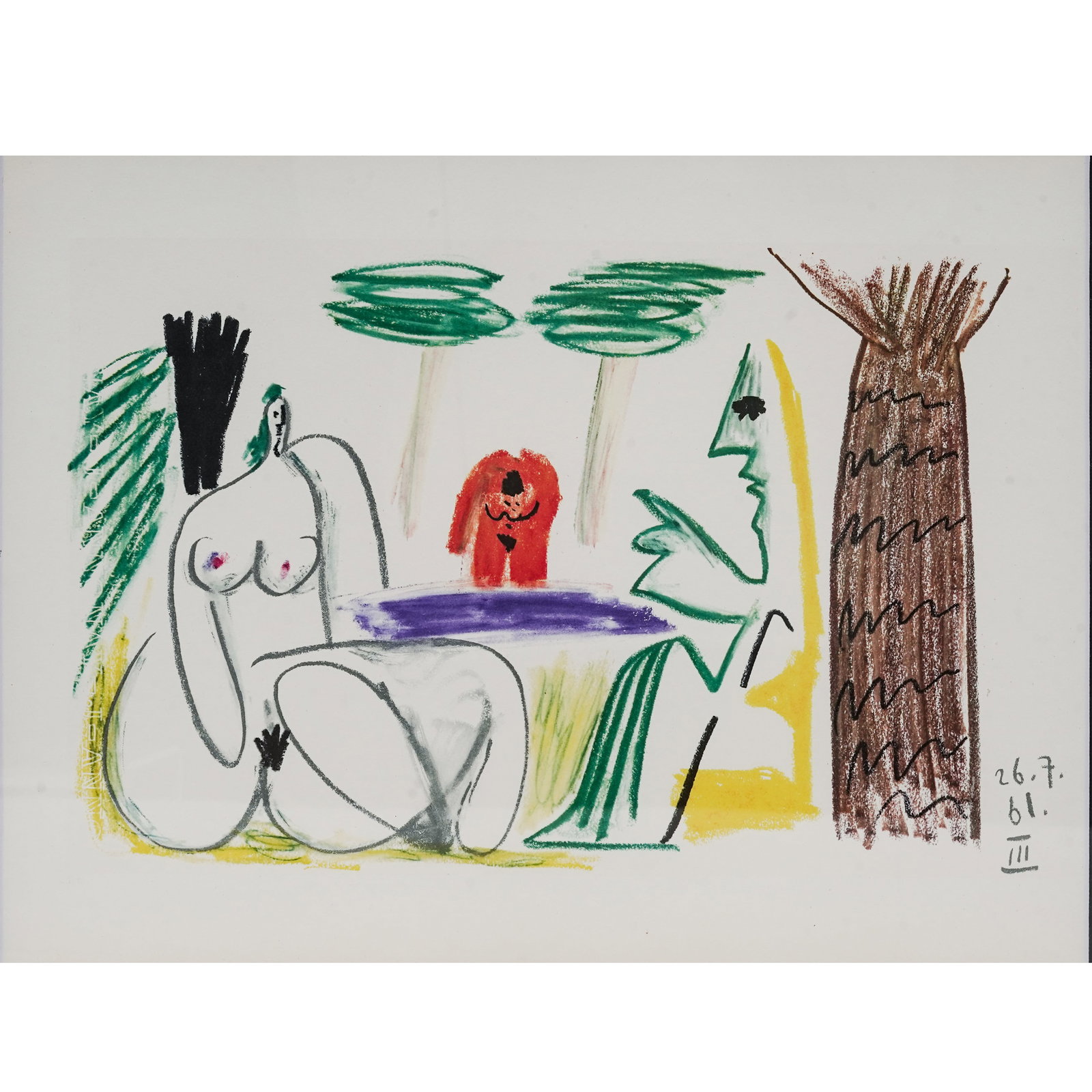 Pablo Picasso (Spanish, 1881-1973) 'Les Dejeuners, 26-07-1961 III', Lithograph: Pablo Picasso (Spanish, 1881-1973) 'Les Dejeuners, 26-07-1961 III', Lithograph Mid-20th Century, Spain A lithograph after Pablo Picasso's "Les Déjeuners, 26.7.61 III", from the artist's celebrated Le