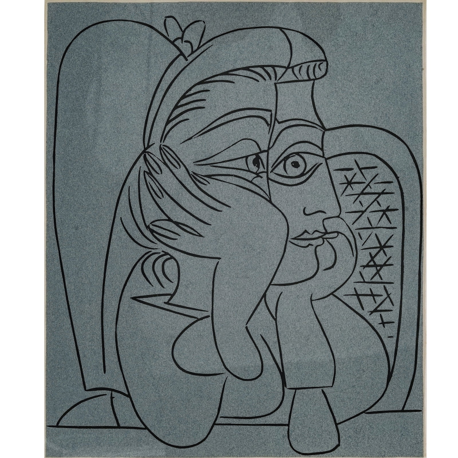 Pablo Picasso (Spanish, 1881-1973) 'Jacqueline Leaning on Her Elbows' Lithograph: Pablo Picasso (Spanish, 1881-1973) 'Jacqueline Leaning on Her Elbows' Lithograph Mid-20th Century, Spain A lithograph of Pablo Picasso depicting "Jacqueline Leaning on Her Elbows", portraying a feamle