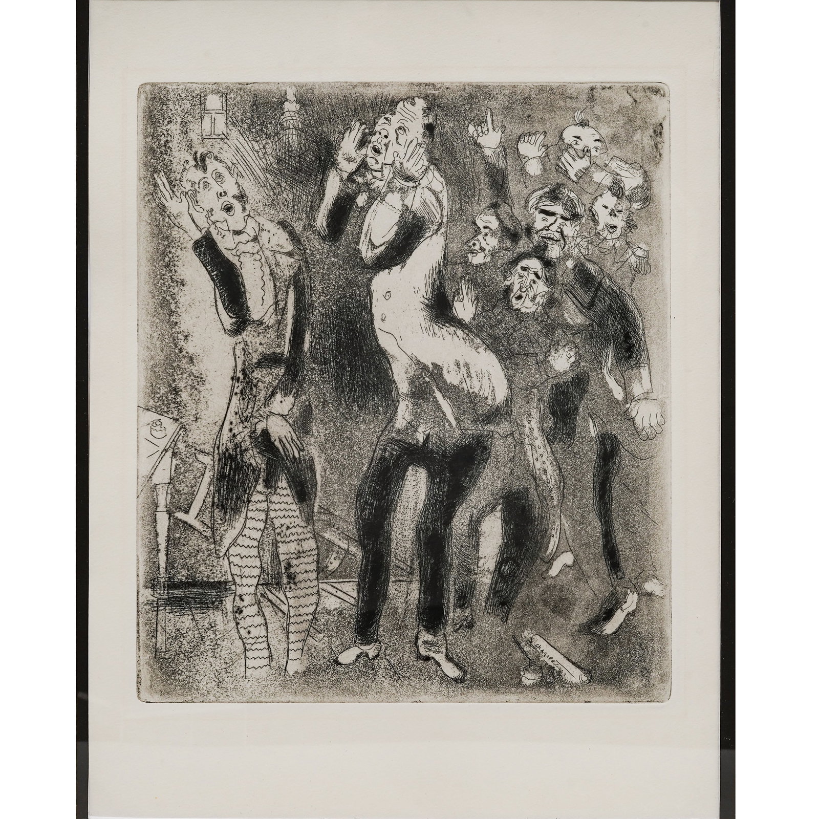 Marc Chagall (French/Russian, 1887-1985) 'Les Fonctionnaires Amaigris' Etching on Paper: Marc Chagall (French/Russian, 1887-1985) 'Les Fonctionnaires Amaigris' Etching on Paper 20th Century, France An etching on paper by Marc Chagall titled "Les Fonctionnaires Amaigris" (or "The Emaciated