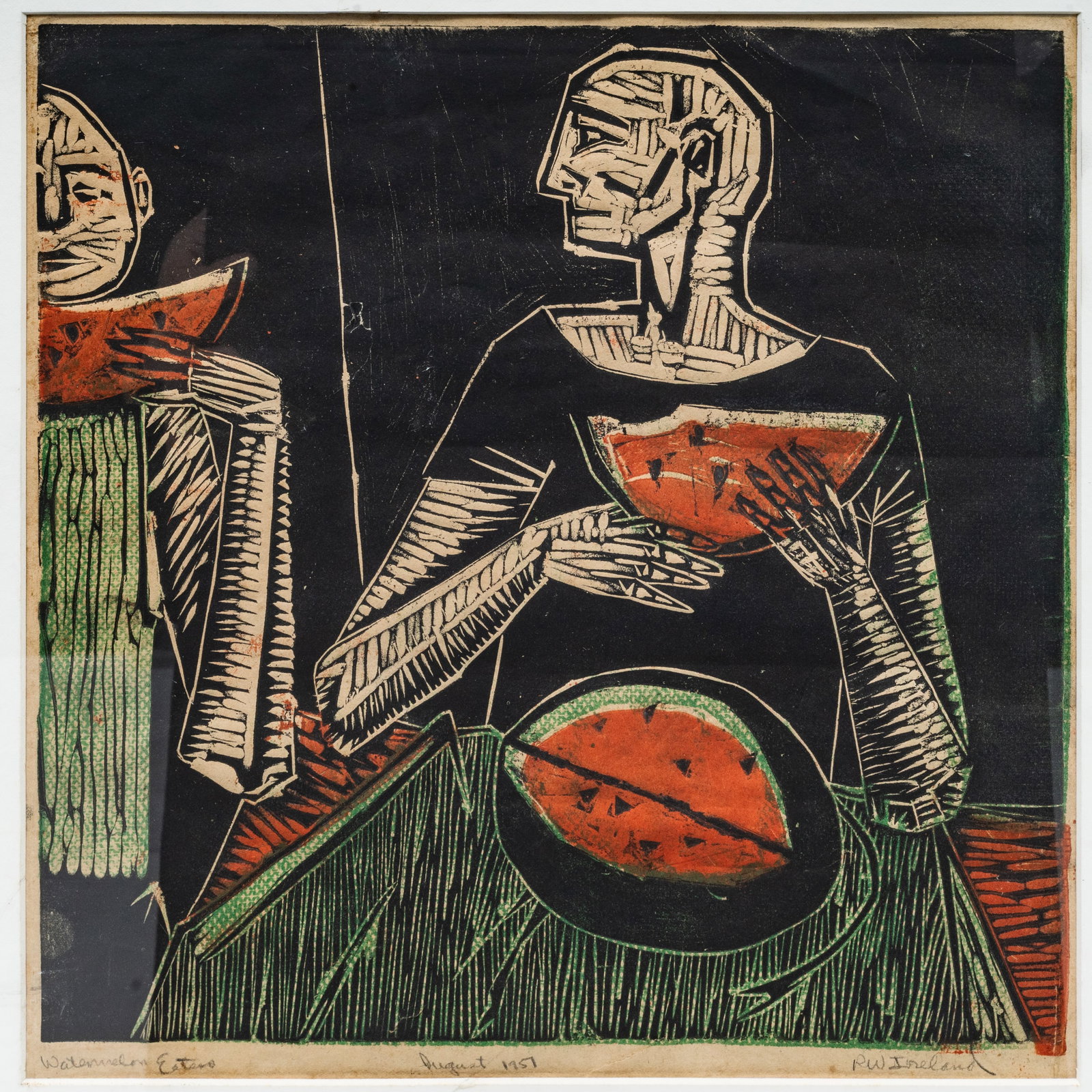 Signed RW Ireland Watermelon Eaters Woodblock Print (1 of 8)